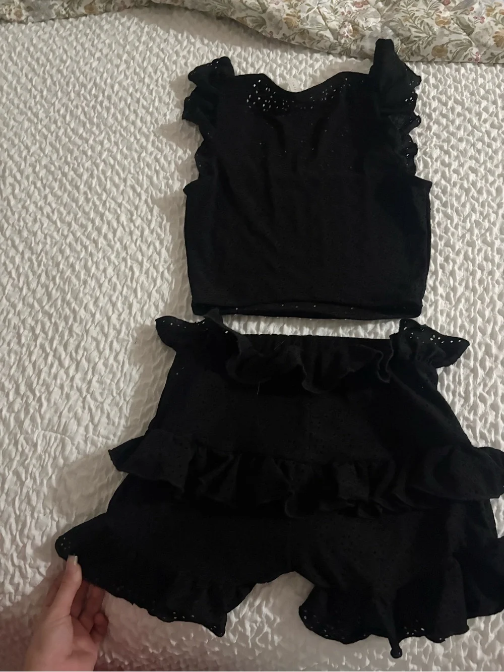 Black Eyelet Skirt Set — Feminine Ruffle Detail